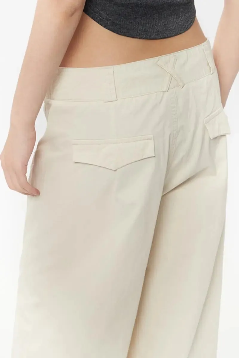 100 Cotton Low-waist Wide-leg Pants with Pockets