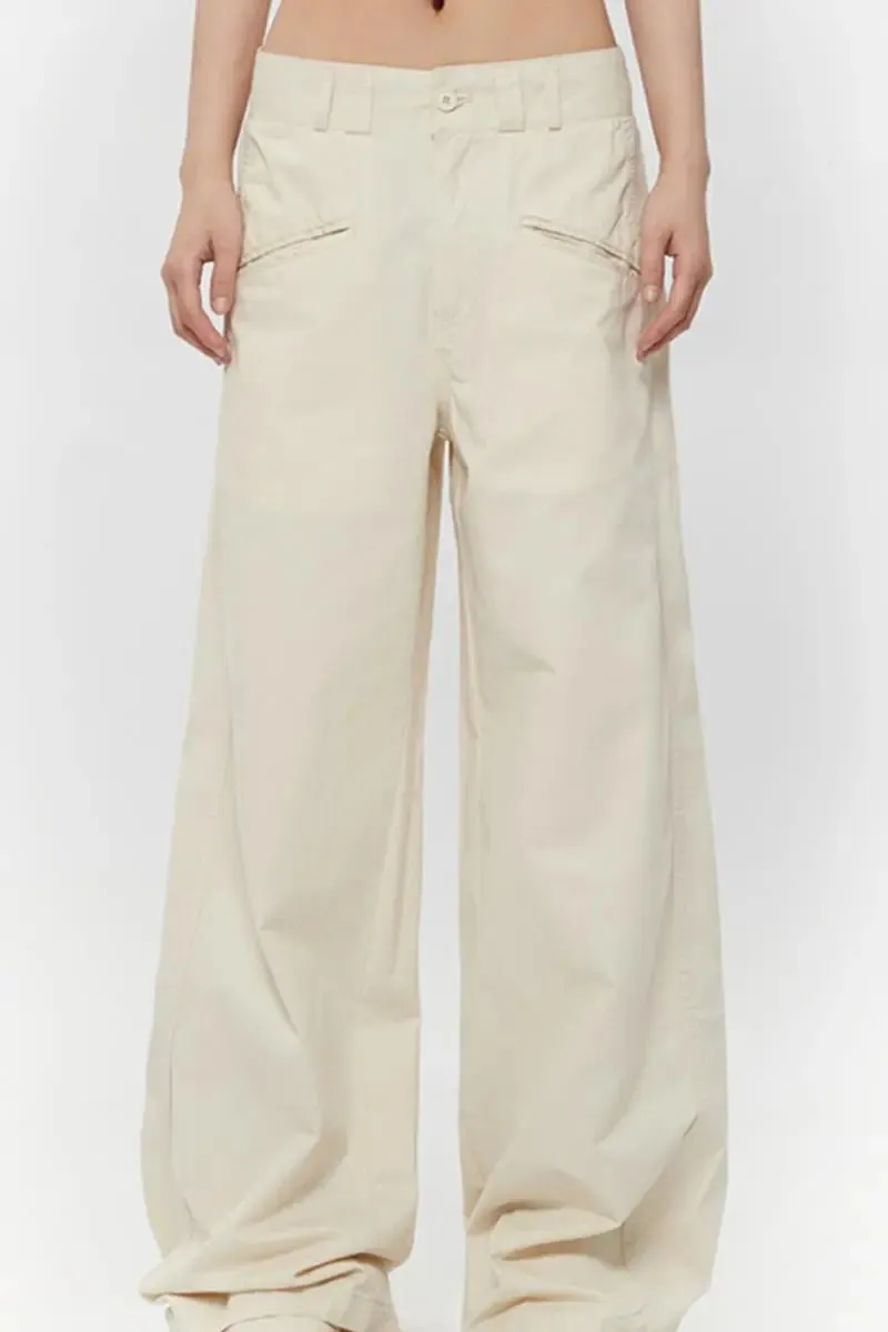 100 Cotton Low-waist Wide-leg Pants with Pockets