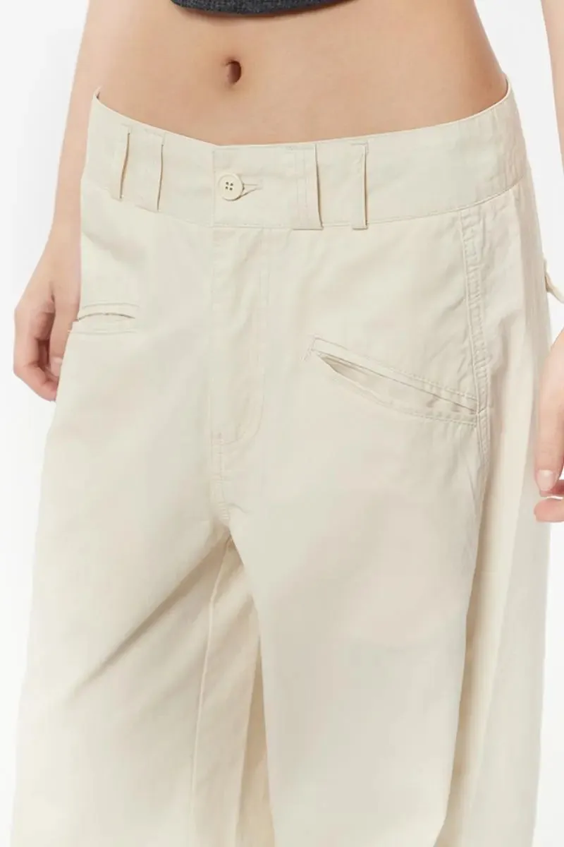 100 Cotton Low-waist Wide-leg Pants with Pockets