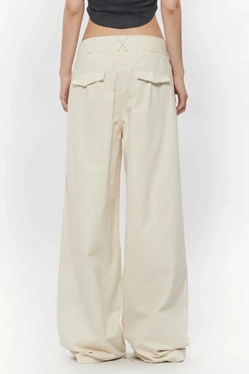 100 Cotton Low-waist Wide-leg Pants with Pockets