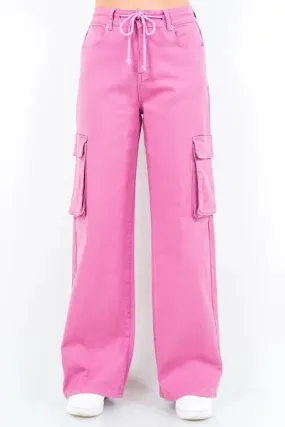 American Bazi Full Size Drawstring Wide Leg Cargo Pants Plus Size