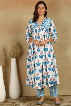 Blue Cotton Printed Farsi Pant