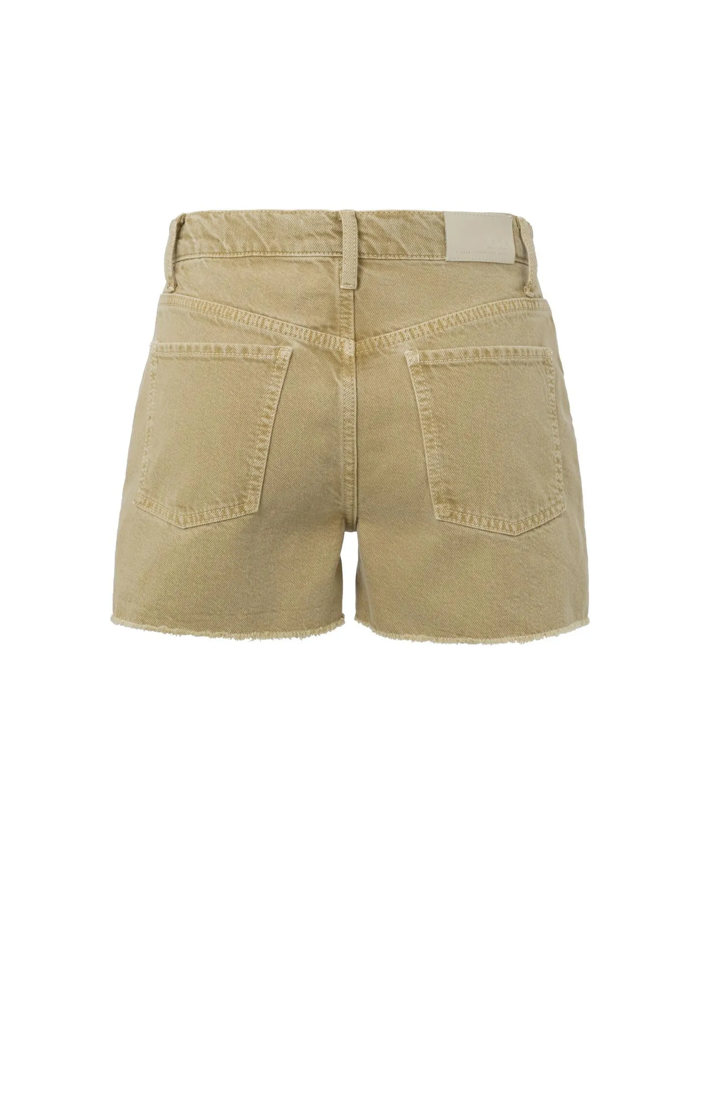 Colored denim short with high waist, pockets and zip fly