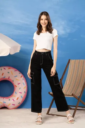 Dark Wash Wide Leg Jeans For Women - Black