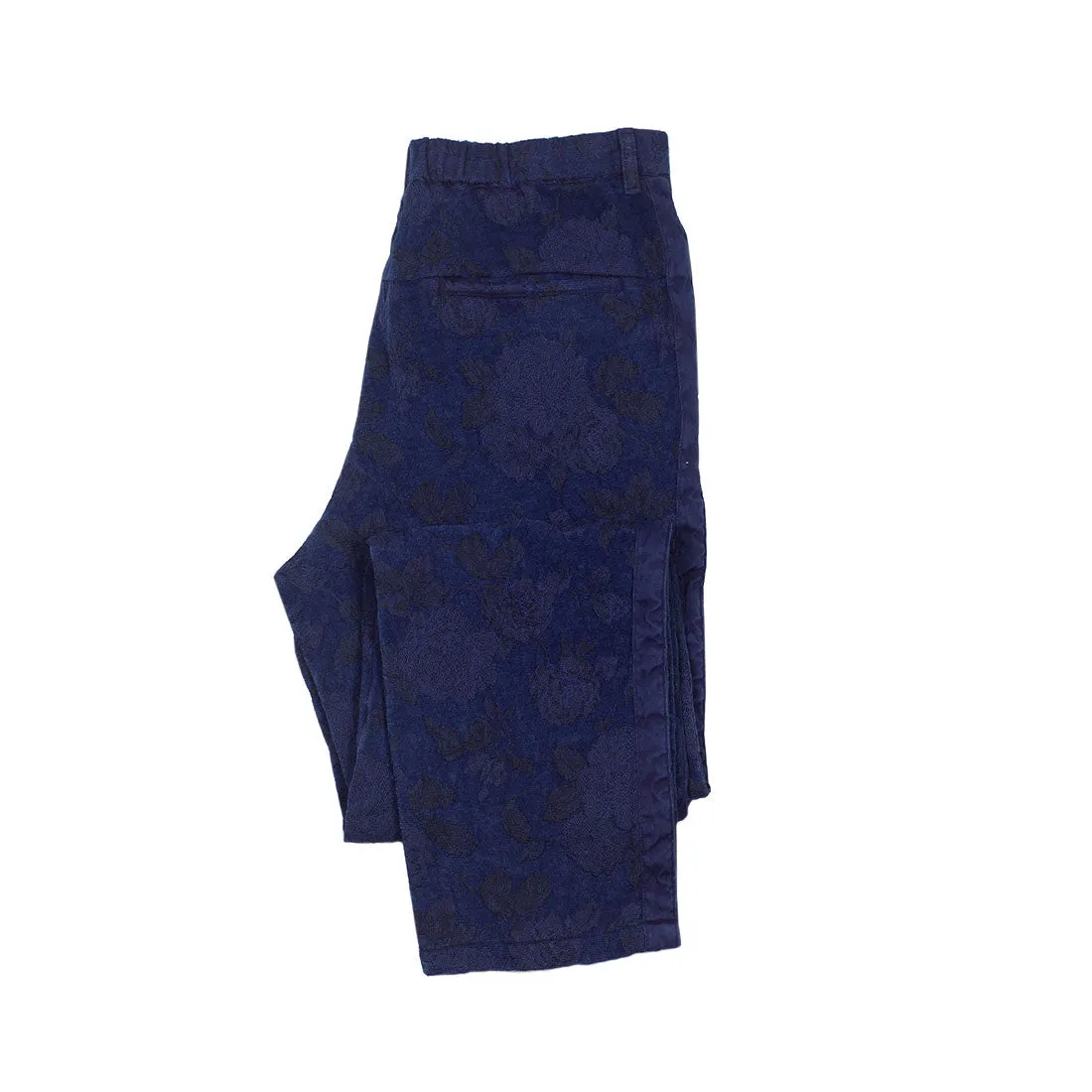 Easy pants in hand-dyed indigo Gobelin paisley cotton tapestry fabric
