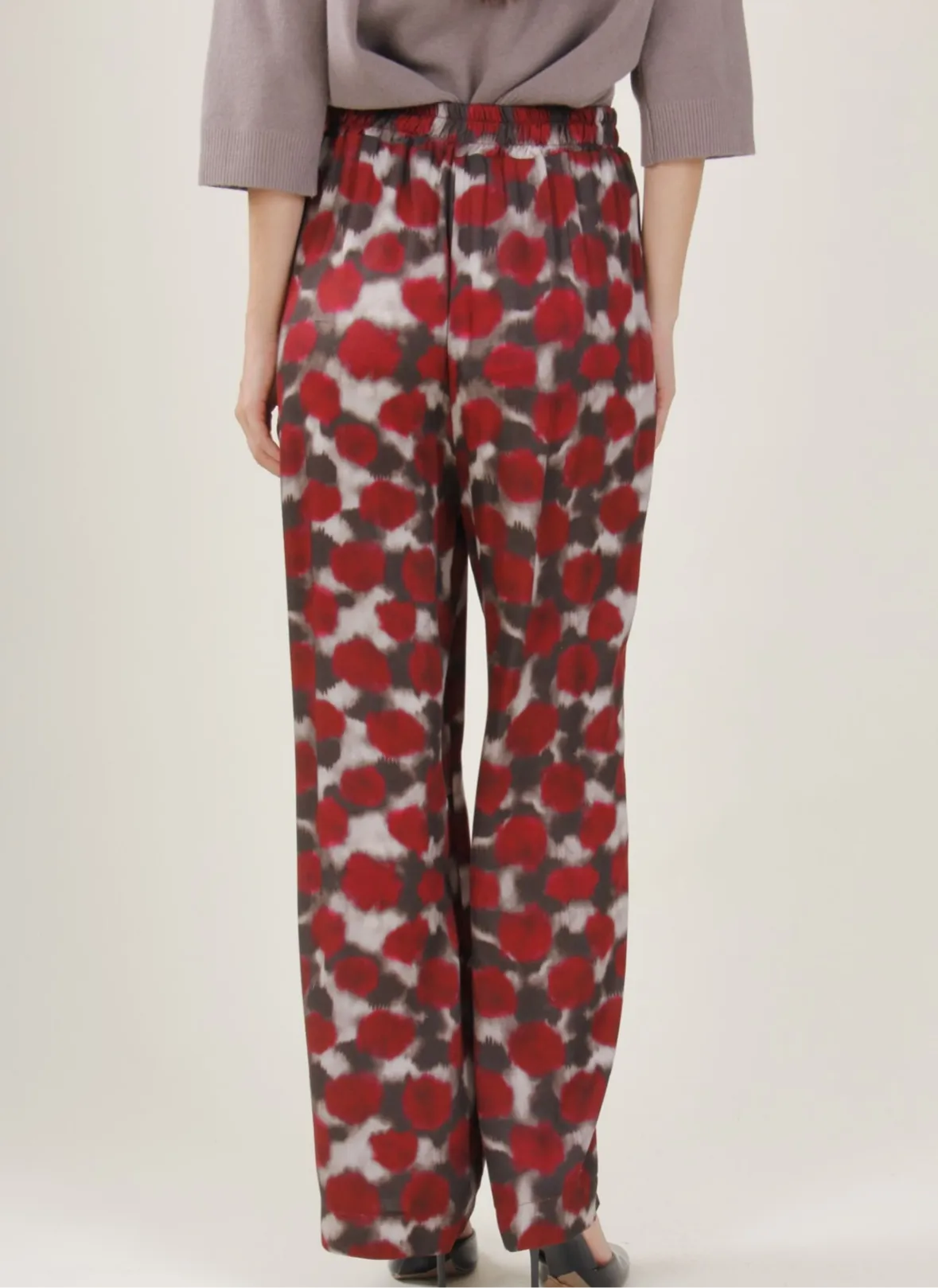 Fantasia-Bordeaux Spot Pattern Palazzo Trousers