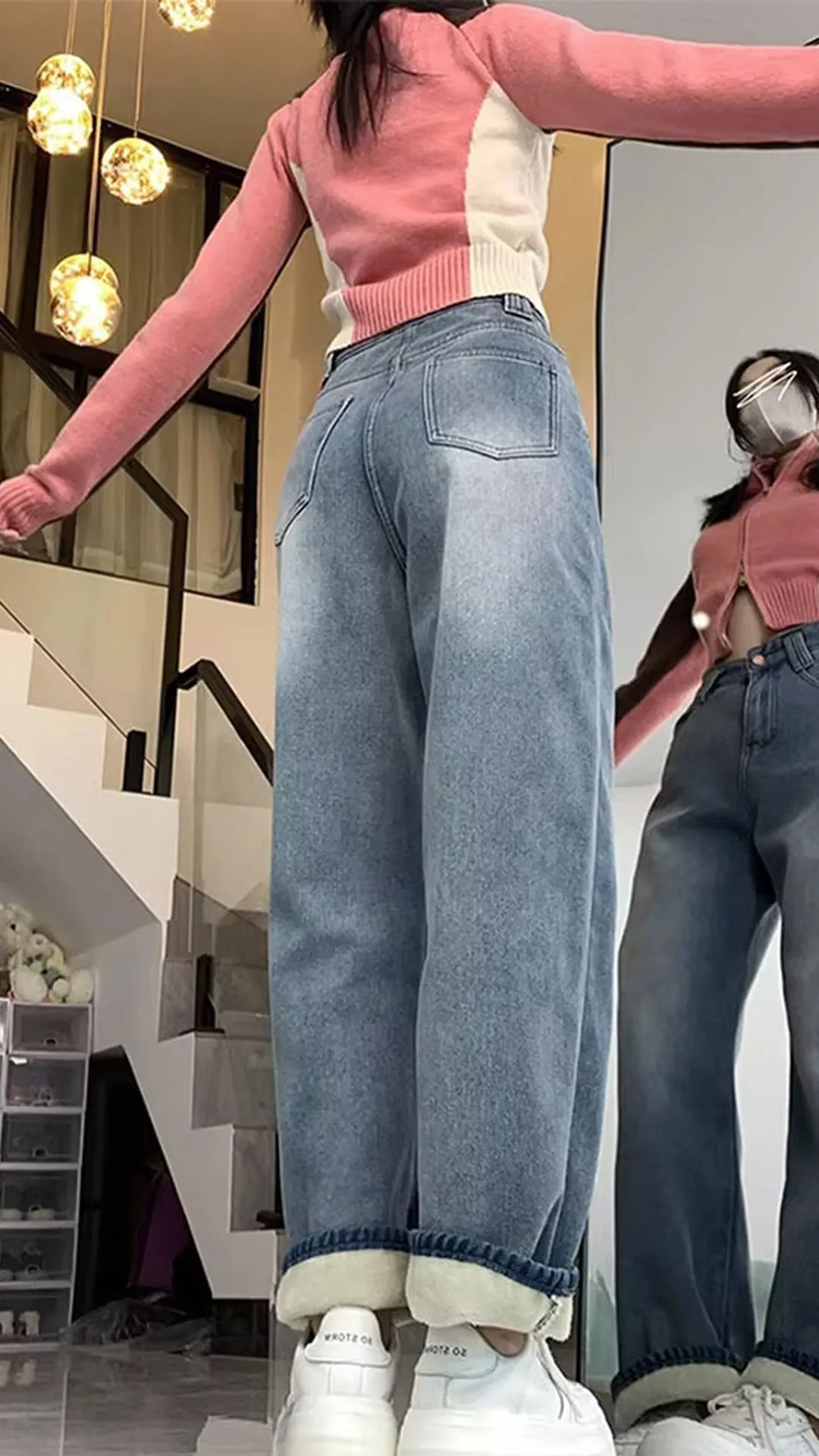 Flytonn-cute winter outfits casual winter outfits christmas outfit party look inspos High Waist Fleece Stitched Jeans Pants