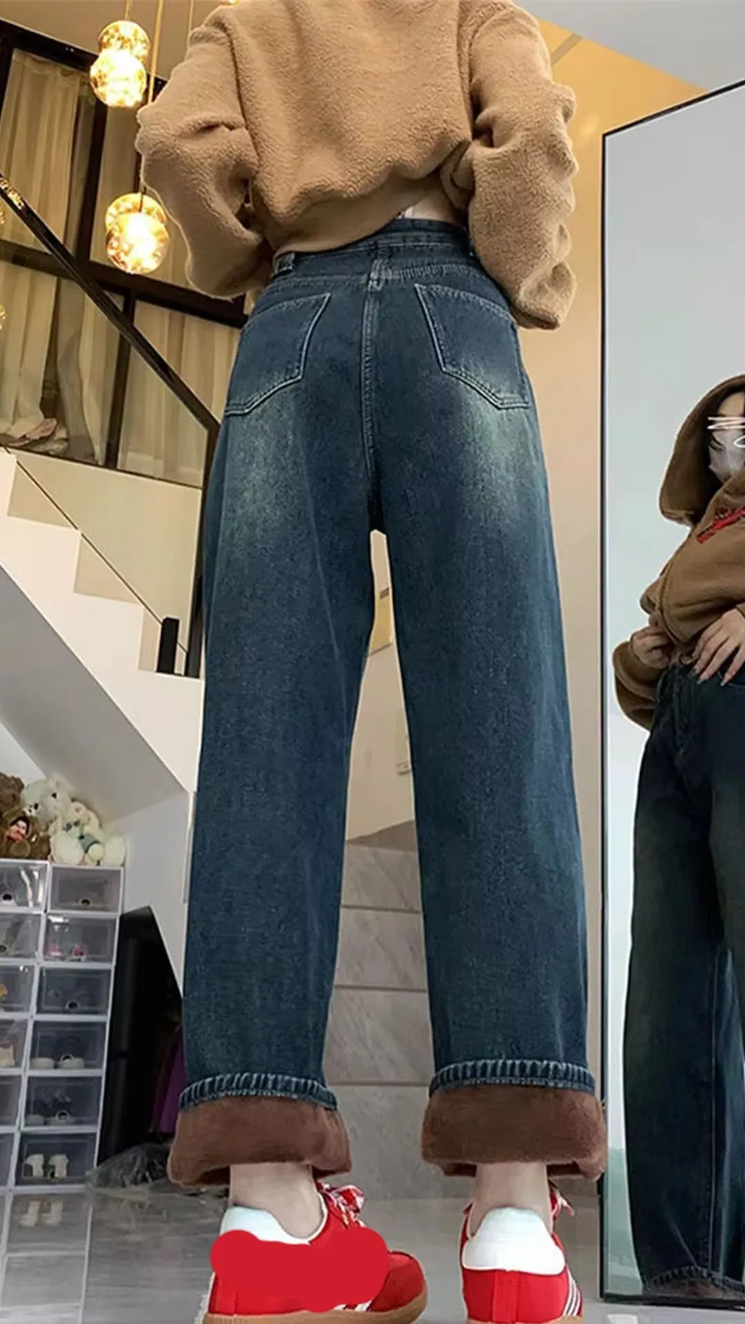 Flytonn-cute winter outfits casual winter outfits christmas outfit party look inspos High Waist Fleece Stitched Jeans Pants
