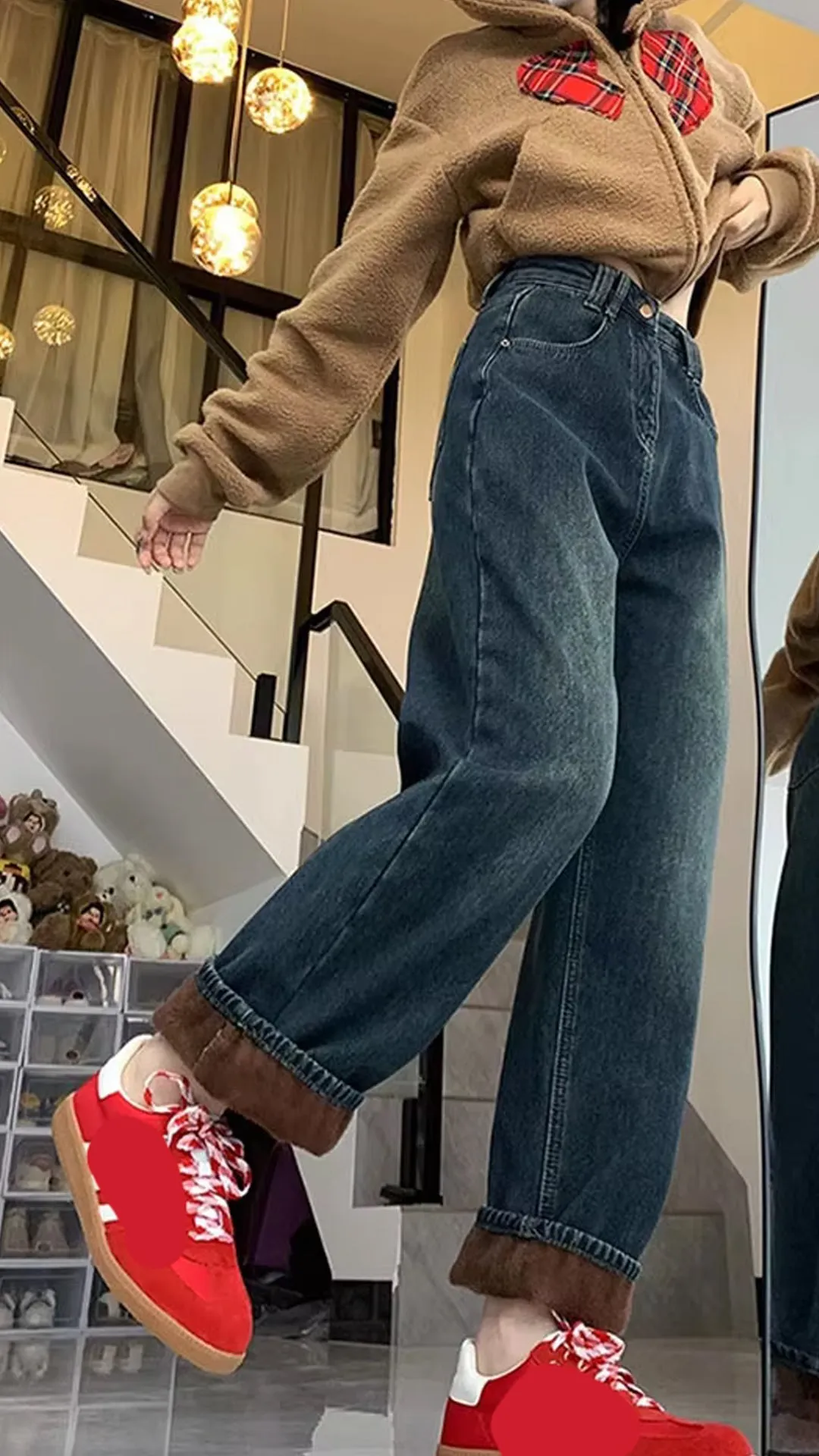 Flytonn-cute winter outfits casual winter outfits christmas outfit party look inspos High Waist Fleece Stitched Jeans Pants