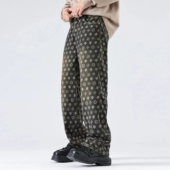 Full Printed Jacquard Straight Jeans