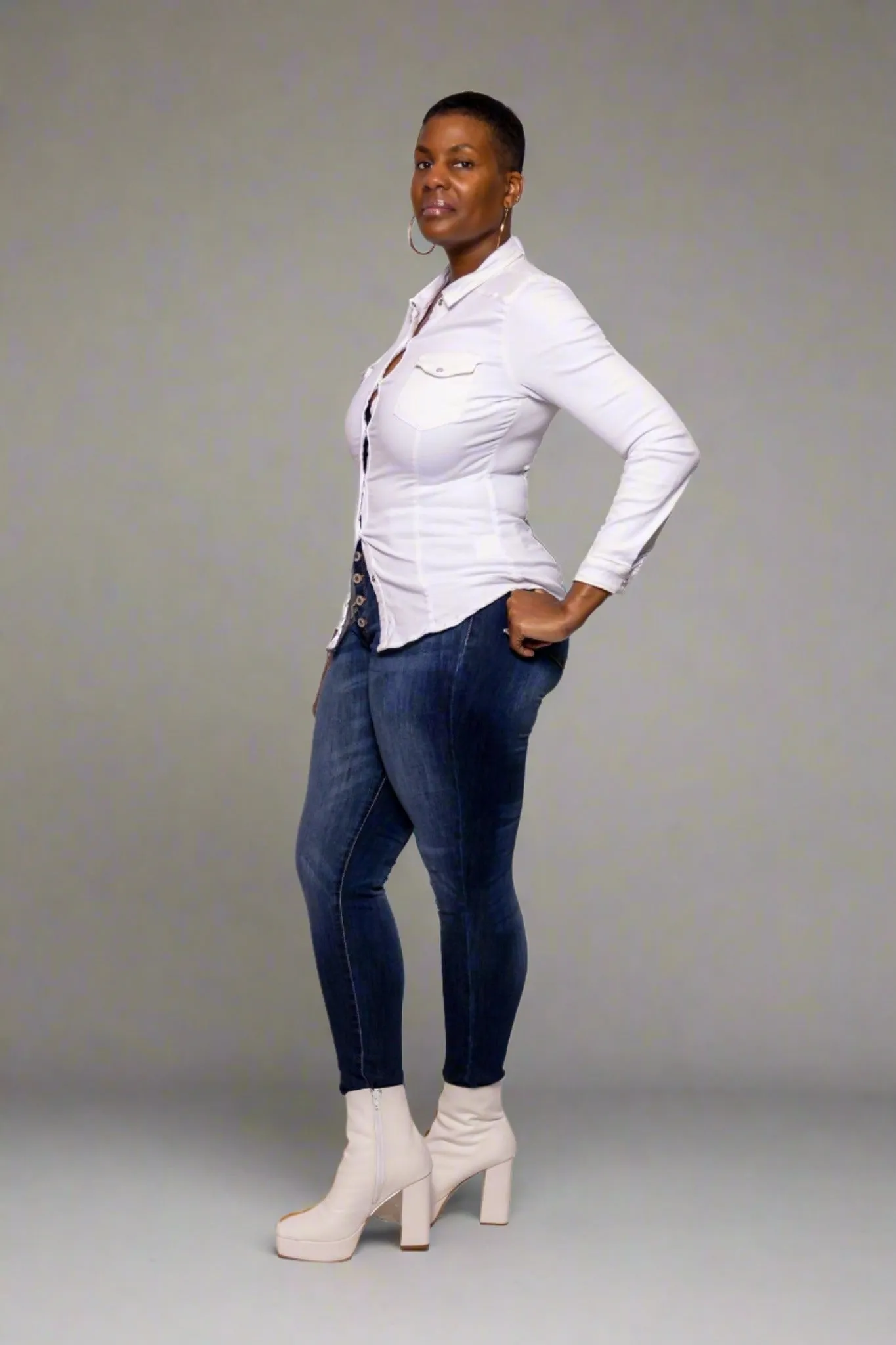 High Rise Curvy Denim (Dark Blue)