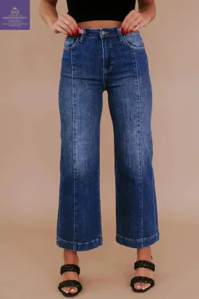 High Waist Navy Blue Wide Leg Jeans