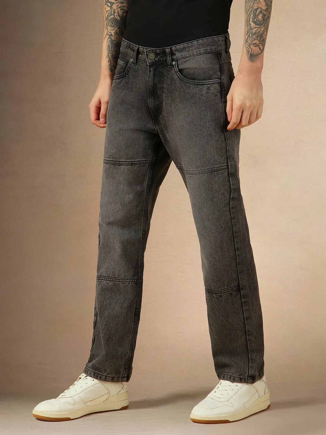 Men's Light Grey Washed Mid rise Relaxed fit Jeans