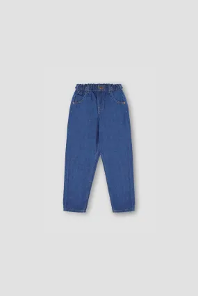 Paper Bag Denim Jeans For Girl - Mid Blue