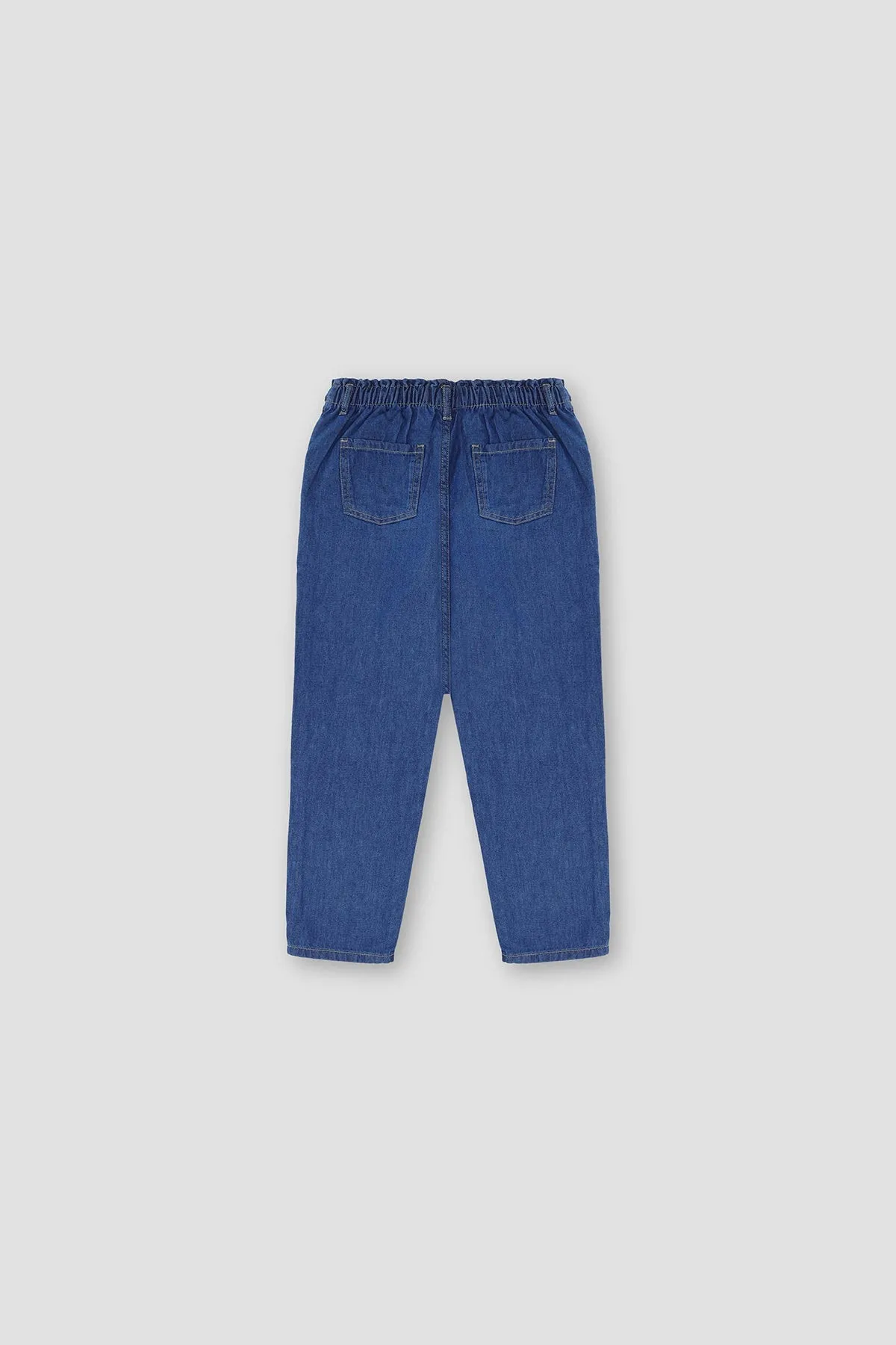 Paper Bag Denim Jeans For Girl - Mid Blue