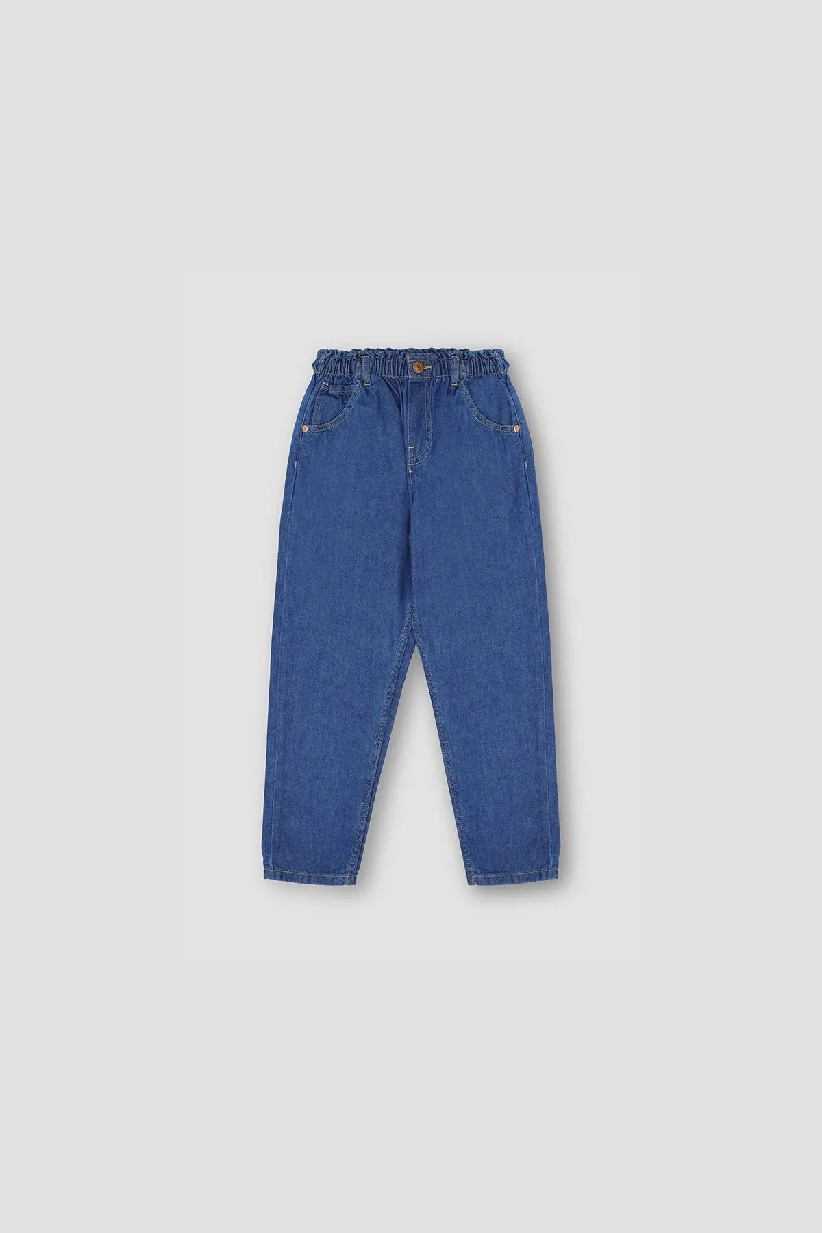Paper Bag Denim Jeans For Girl - Mid Blue
