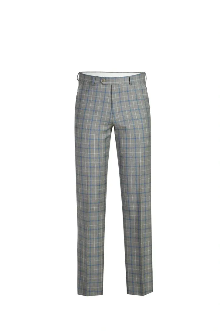 Wool Regular Fit 2 Piece Windowpane Dress Suit in Gray